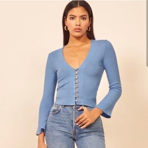Reformation Gellar Knit Top Parisian Blue